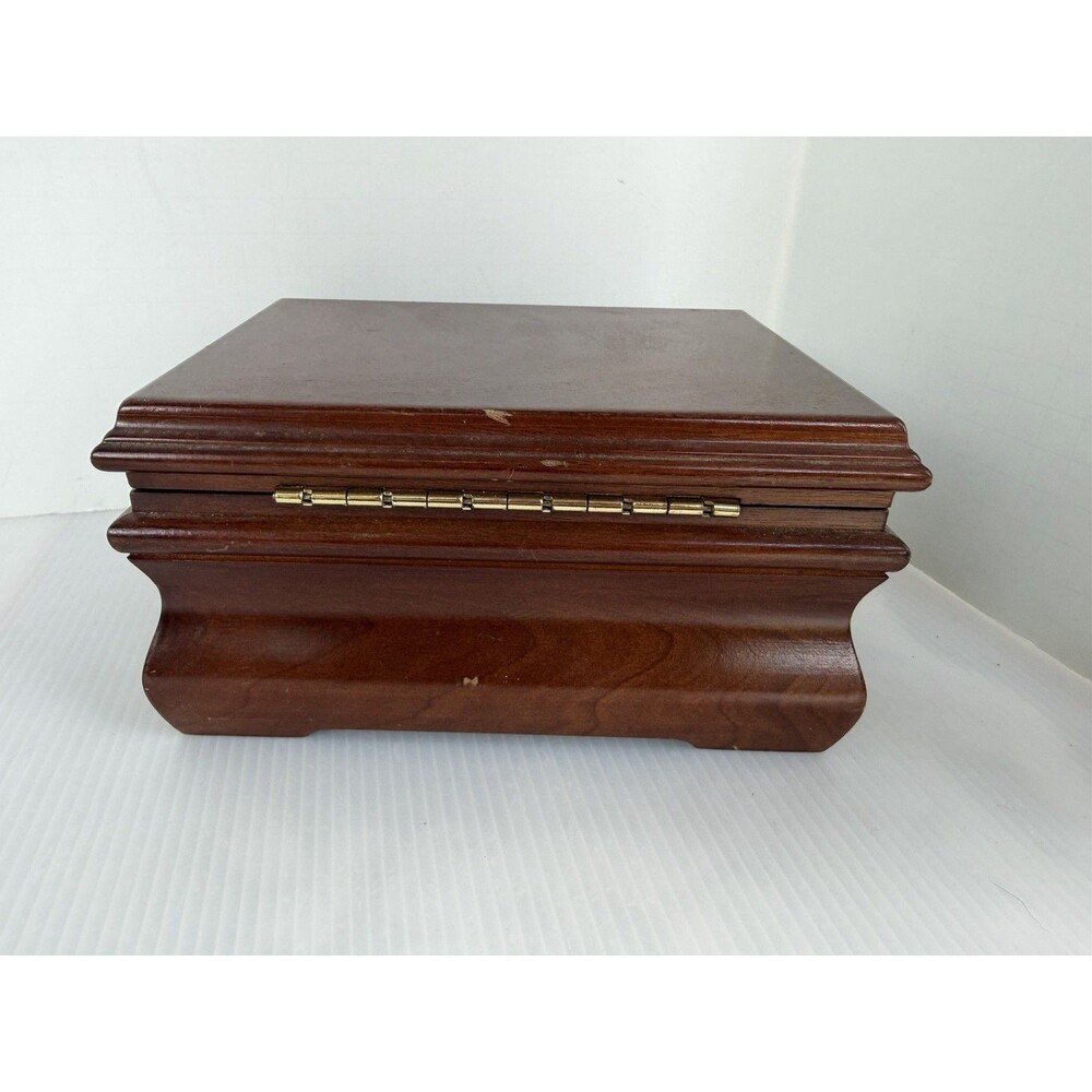 Vintage Wooden Jewelry Box 2 Tier Removable Tray Ring Storage Velvet Lined 7” - Picture 9 of 15